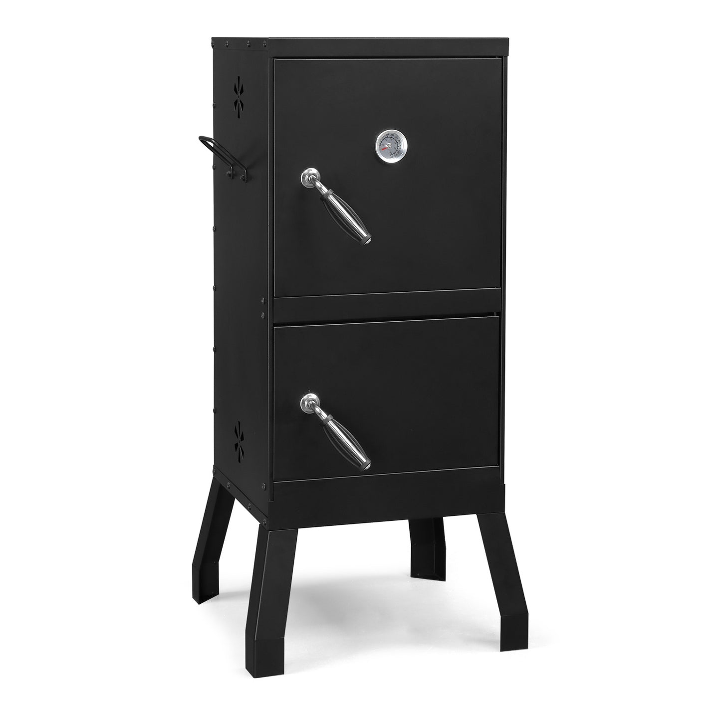 Black Double Door Smoked Vertical Iron Carbon Oven With Upper And Lower Doors