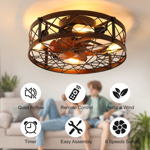 Cage Ceiling Fan With Light, Black, Recessed Ceiling Fan Light, Farmhouse Small Ceiling Fan With Light Fixture, Bedroom Reversible Fan - E26 Bulb Included -Unavailable Platform - Amazon - Temu