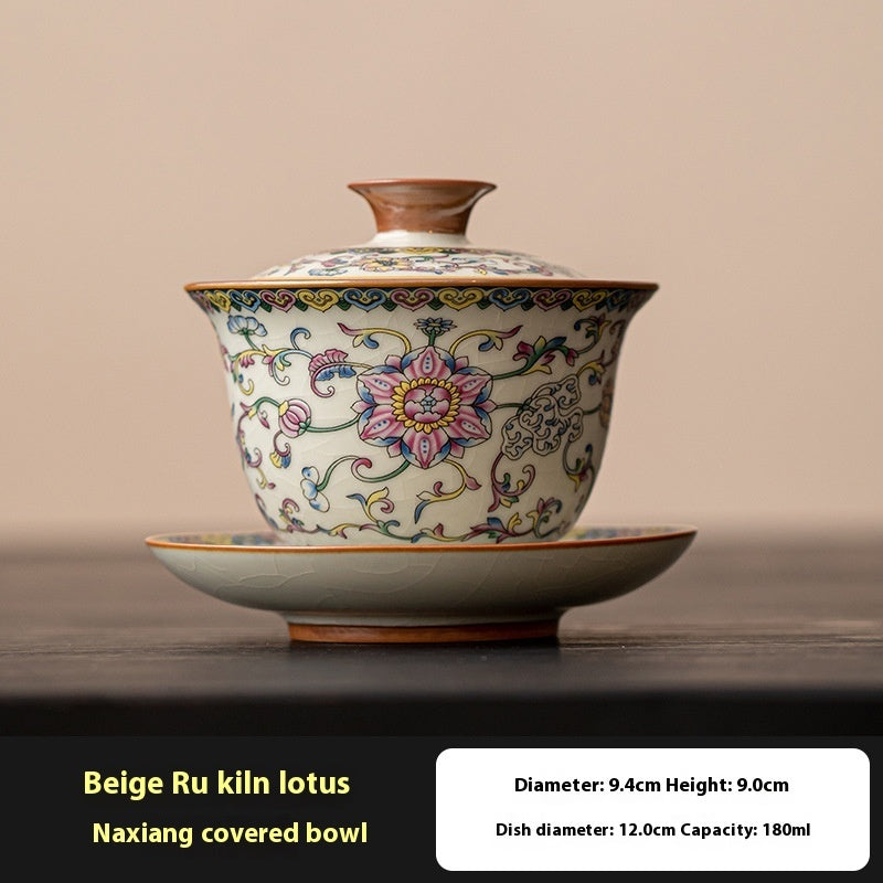 Blue And White Ru Ware San Cai Gaiwan Tea Cup Set