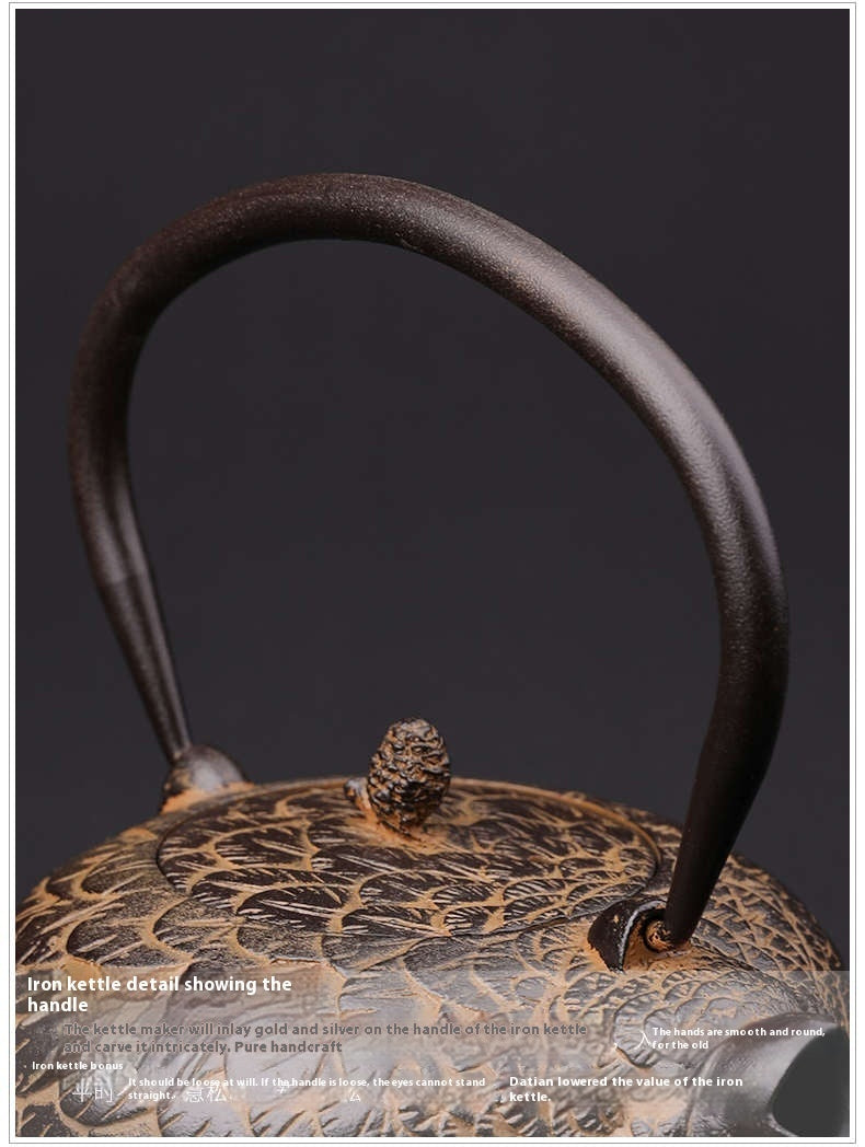 Handmade Uncoated Japanese Fish Pattern Old Teapot Quail Iron Pot