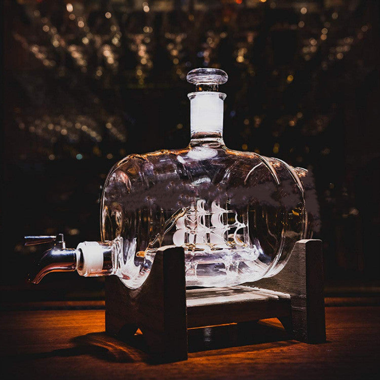 1000ml spirit bottle sailing wine barrel craft wine bottle with tap wine barrel smooth sailing glass decanter