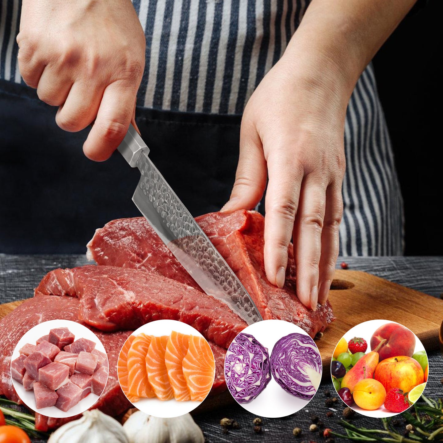 Japanese Chef Knife - 8 Inch Professional Chef's Knife Ultra Sharp Kitchen Knife Japanese 9-Layers VG-10 Clad, Chef Knife For Meat Vegetable Fruit Meat & Sushi Knife - With Sheath & Case