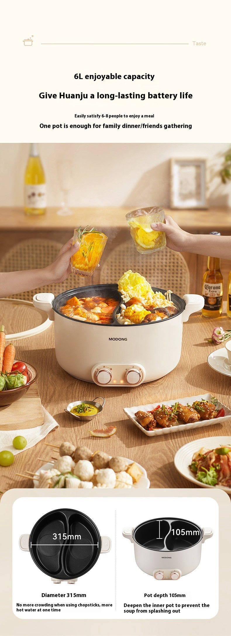 6 L 8L Large Capacity Mandarin Duck Electric Chafing Dish Household Multi-functional Integrated Dormitory Students