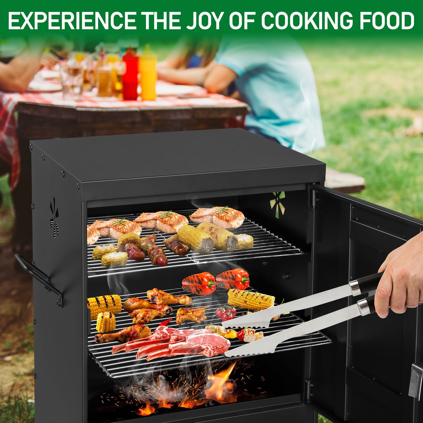 Black Double Door Smoked Vertical Iron Carbon Oven With Upper And Lower Doors