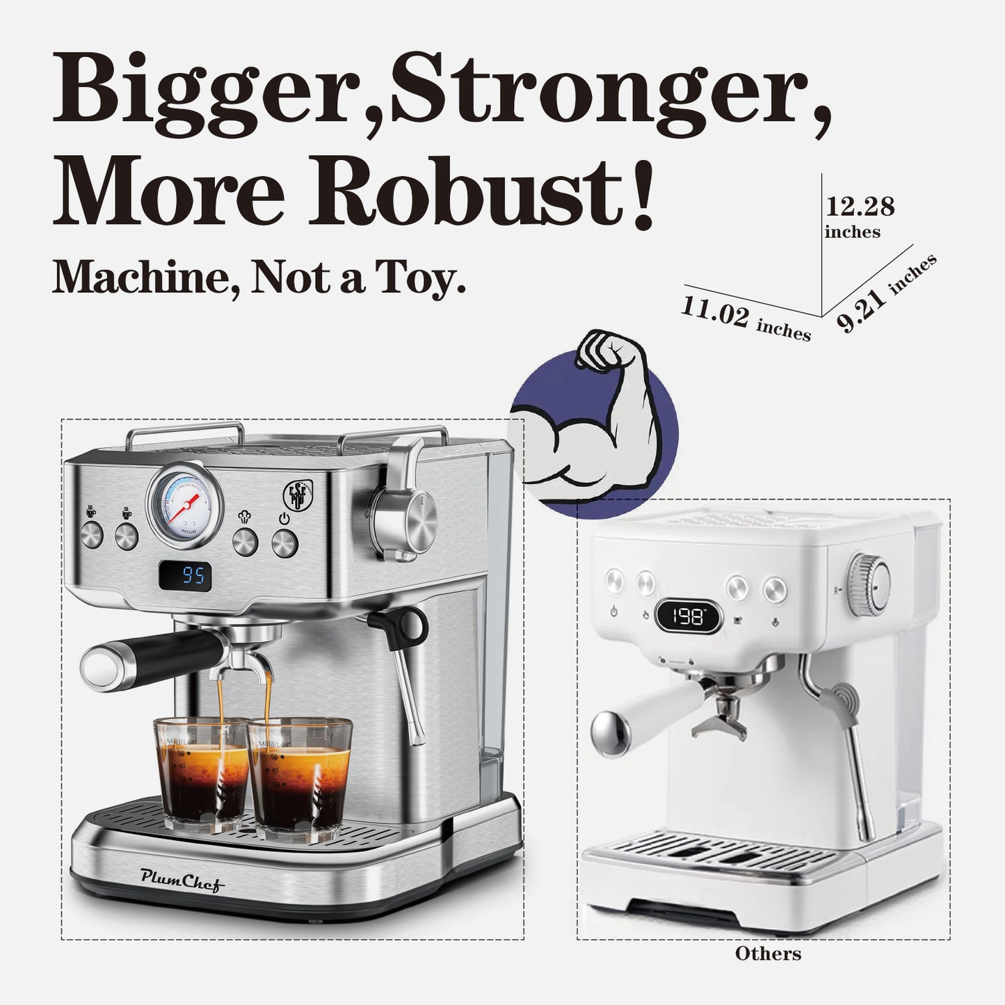 20 Bar Professional Espresso Machine With Milk Frother, Single & Double Shot, ESE Pod Compatible, Visual Display Of Pressure, Removable Water Tank For Cappuccino, Latte, Machiato For Home Barista