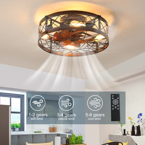 Cage Ceiling Fan With Light, Black, Recessed Ceiling Fan Light, Farmhouse Small Ceiling Fan With Light Fixture, Bedroom Reversible Fan - E26 Bulb Included -Unavailable Platform - Amazon - Temu