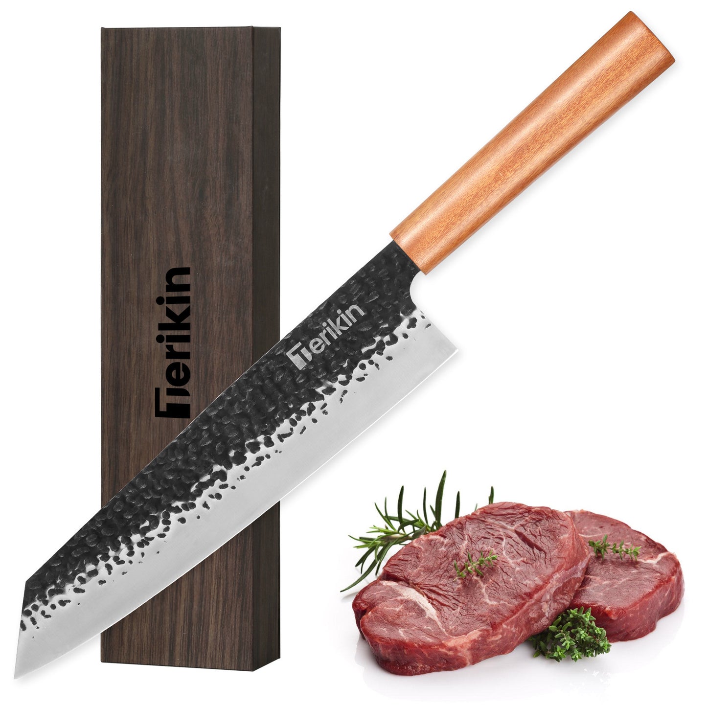 Professional Kiritsuke Santoku Chef Knife, 9 Inch Japanese Chef Knife, German High Carbon Stainless Steel EN1.4116 Chef Knife Meat & Sushi Knife Kitchen Knife With Sheath & Case