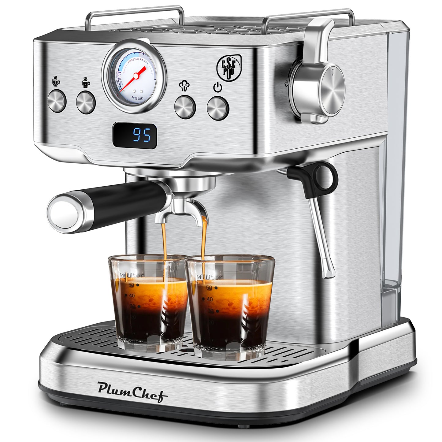20 Bar Professional Espresso Machine With Milk Frother, Single & Double Shot, ESE Pod Compatible, Visual Display Of Pressure, Removable Water Tank For Cappuccino, Latte, Machiato For Home Barista