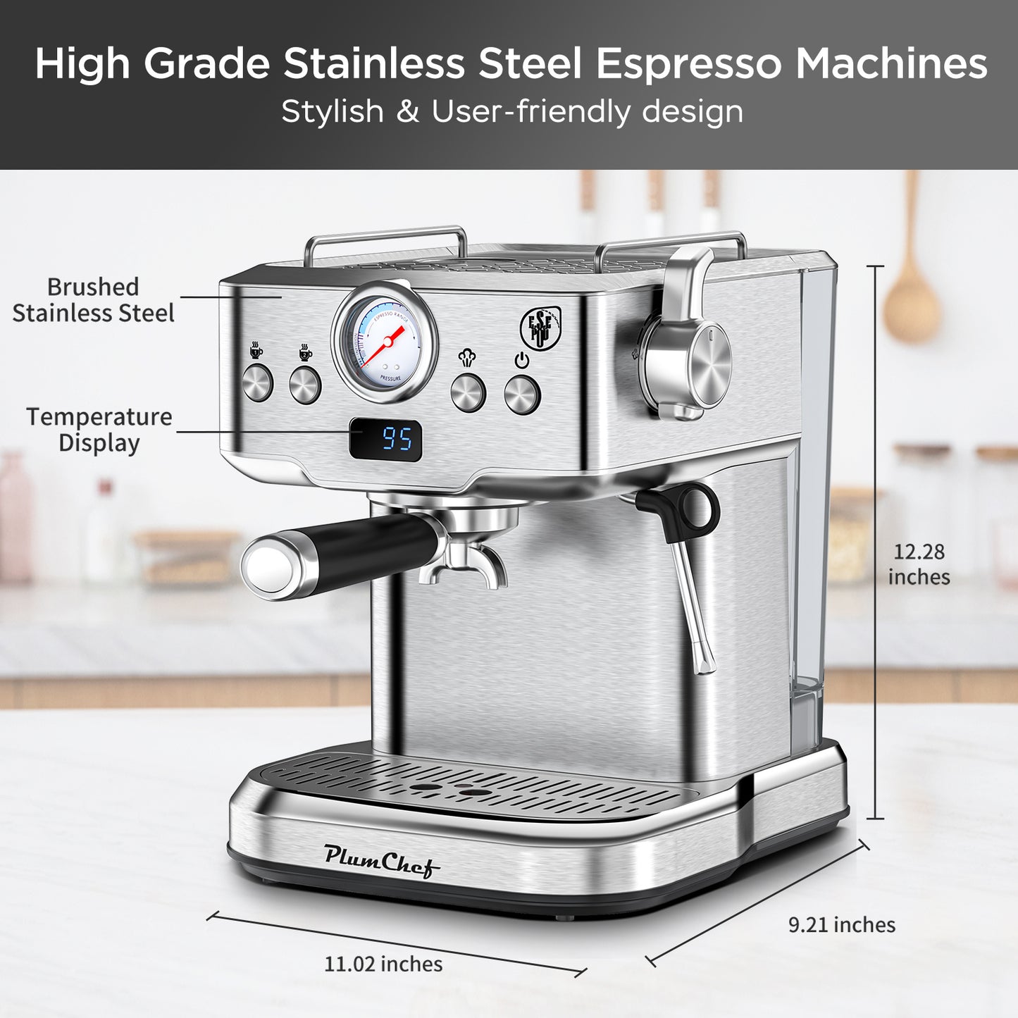 20 Bar Professional Espresso Machine With Milk Frother, Single & Double Shot, ESE Pod Compatible, Visual Display Of Pressure, Removable Water Tank For Cappuccino, Latte, Machiato For Home Barista