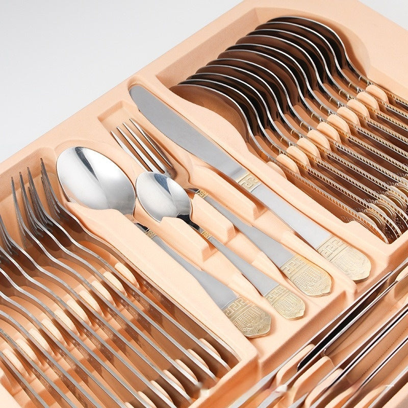 Middle East Design Stainless Steel Tableware 72-piece Double Layer Wooden Box Suit