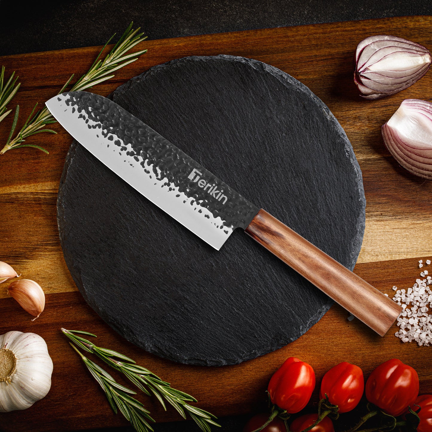 Professional Kiritsuke Santoku Chef Knife, 9 Inch Japanese Chef Knife, German High Carbon Stainless Steel EN1.4116 Chef Knife Meat & Sushi Knife Kitchen Knife With Sheath & Case