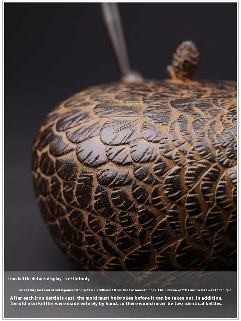 Handmade Uncoated Japanese Fish Pattern Old Teapot Quail Iron Pot