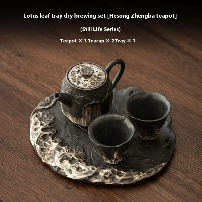 Household One Pot, Two Cups Wabi Sabi Air Dried Foam Set, Rough Pottery Retro