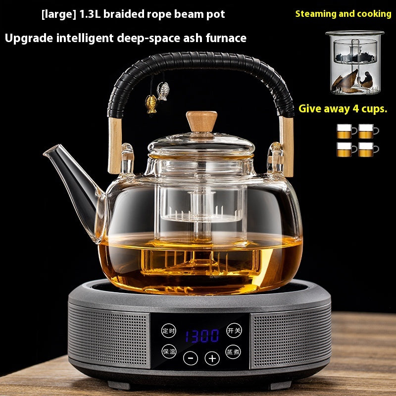 Integrated Steaming And Boiling Glass Teapot 1.3L Large Capacity