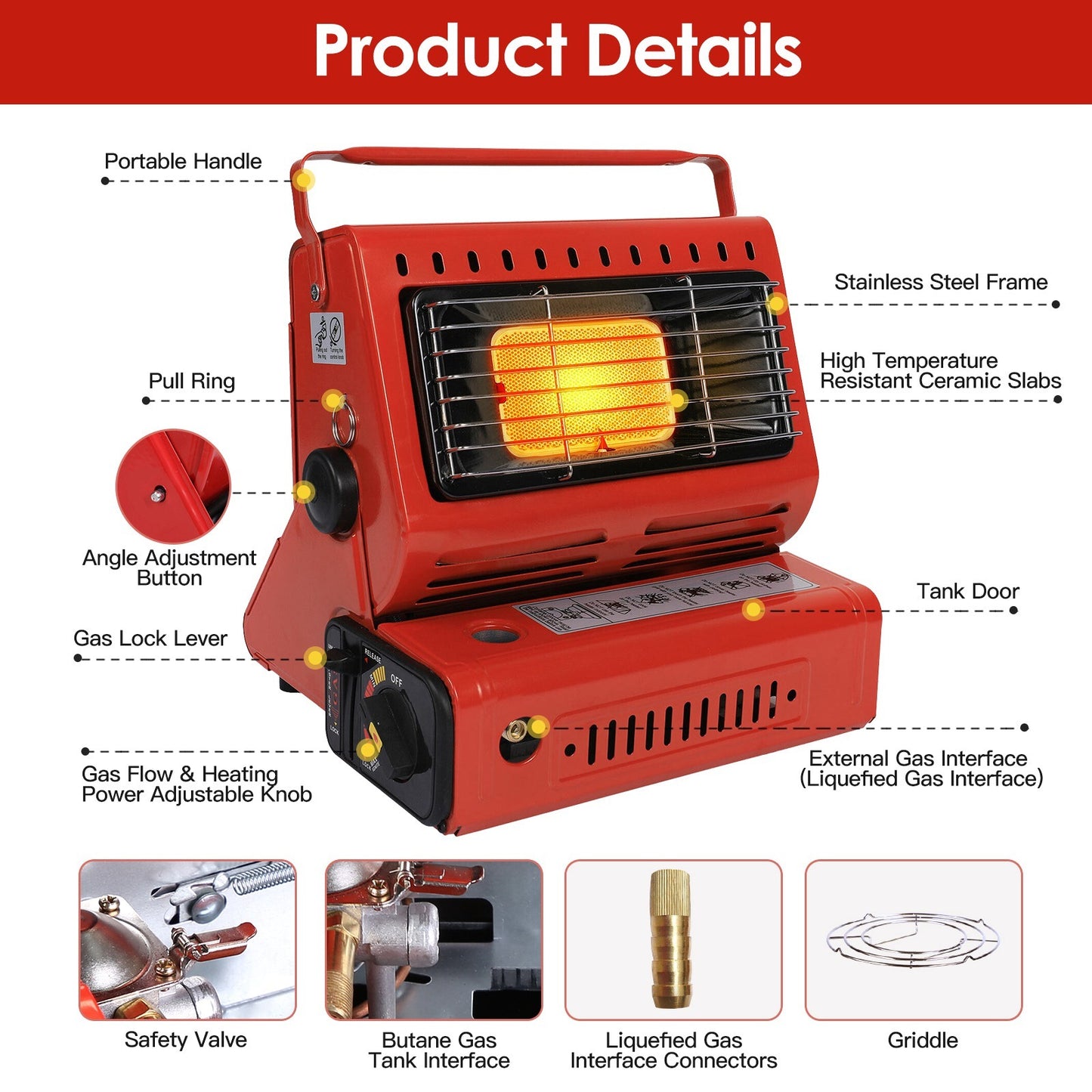1Pc 2 In 1 Portable Butane Burner Heater Outdoor Butane Gas Heater Warmer Heating Cooking Stove Cooker For Camping Fishing RV Travel Fedex Shipping