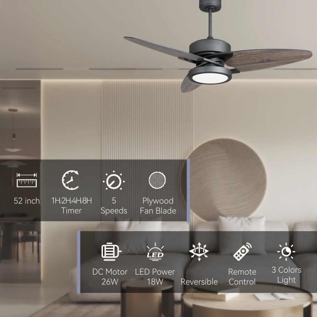 Light Pro 52 In. LED Indoor Jet Black Smart Ceiling Fan With Light Kit And Reversible DC Motor