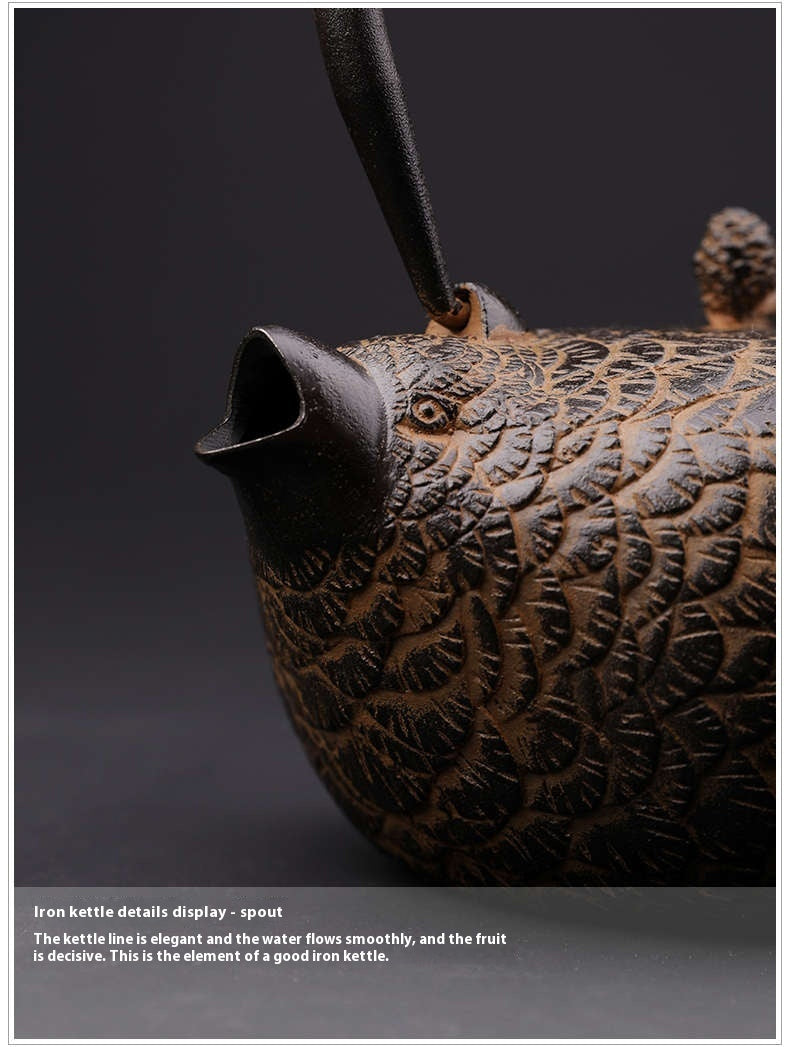 Handmade Uncoated Japanese Fish Pattern Old Teapot Quail Iron Pot