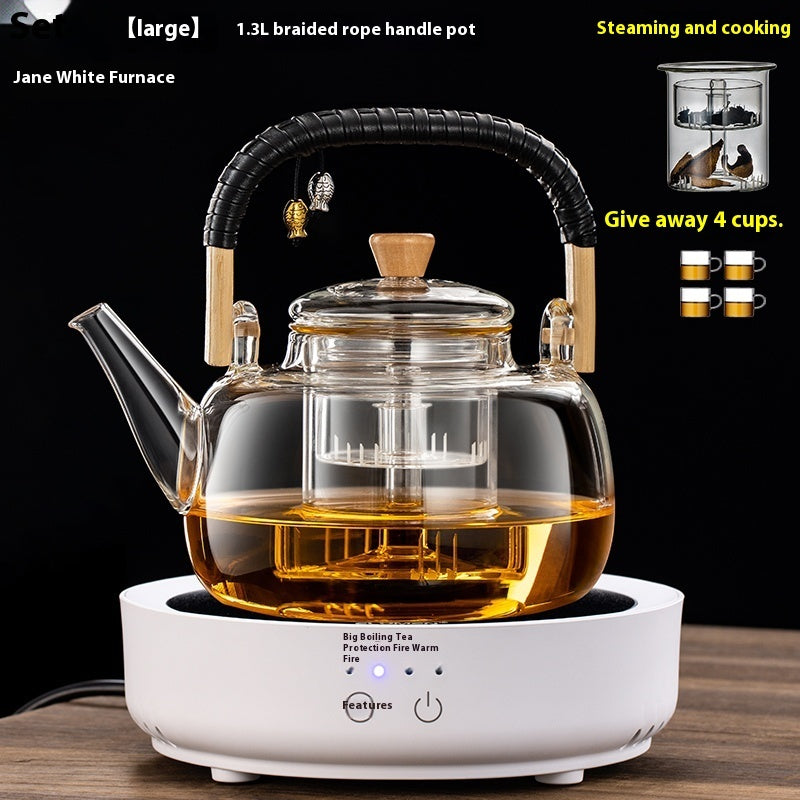Integrated Steaming And Boiling Glass Teapot 1.3L Large Capacity