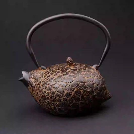Handmade Uncoated Japanese Fish Pattern Old Teapot Quail Iron Pot