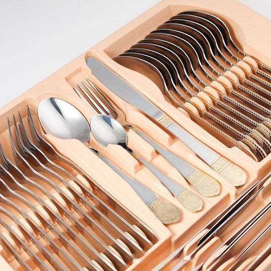 Middle East Design Stainless Steel Tableware 72-piece Double Layer Wooden Box Suit
