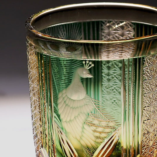 Handmade Carved Peacock Crystal Glass Whiskey Shot Glass
