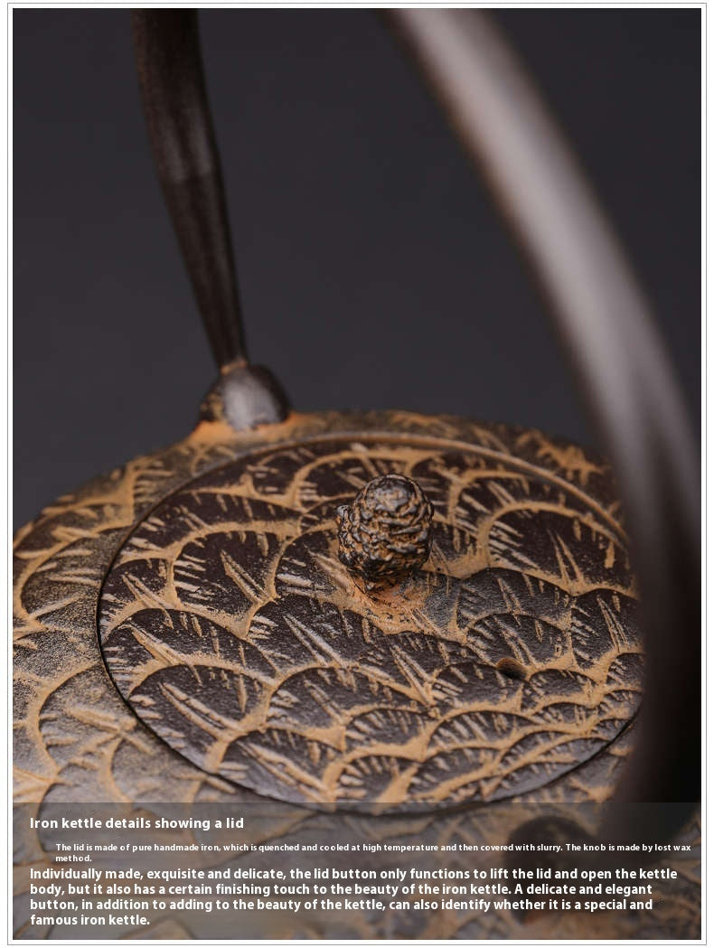 Handmade Uncoated Japanese Fish Pattern Old Teapot Quail Iron Pot