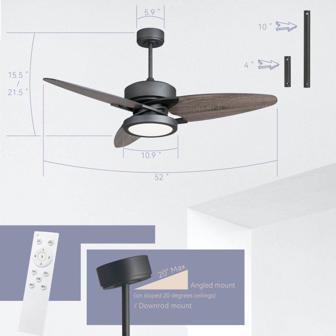 Light Pro 52 In. LED Indoor Jet Black Smart Ceiling Fan With Light Kit And Reversible DC Motor