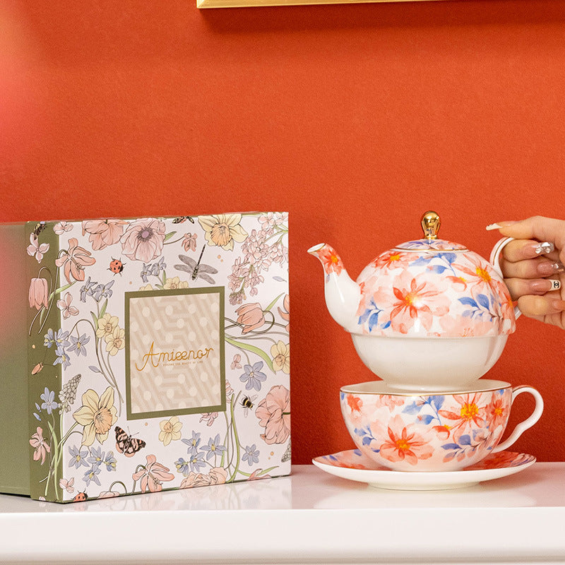 French Pastoral Style High Bone China Tea Set Suit
