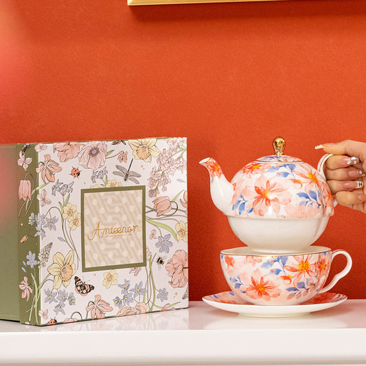 French Pastoral Style High Bone China Tea Set Suit